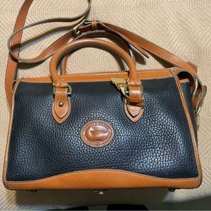 Dooney vintage satchel. Leather. Black/nay with brown trim